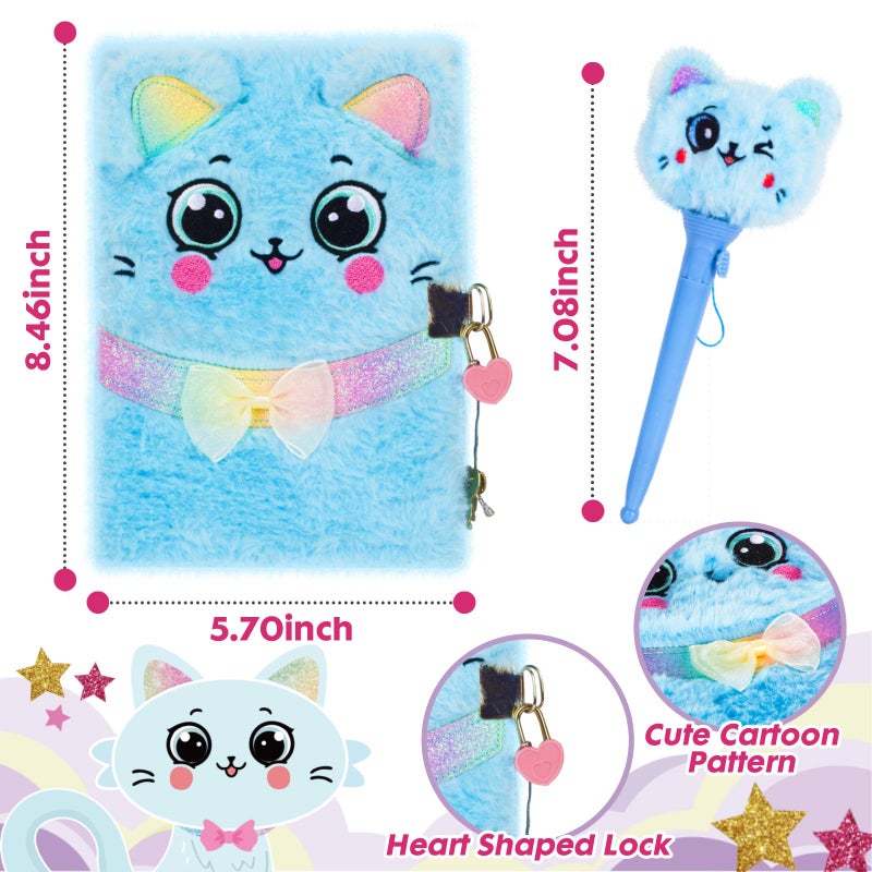 YOYTOO Cat Gifts for Girls  Kids Cat Plush Toys with Secret Diary  Ballpoint Pen  Eye Mask  Pen Holder  Stickers  Christmas Birthday Gifts for Little Girls Age 5 6 7 8 9 10-12 Years Old - Image 4